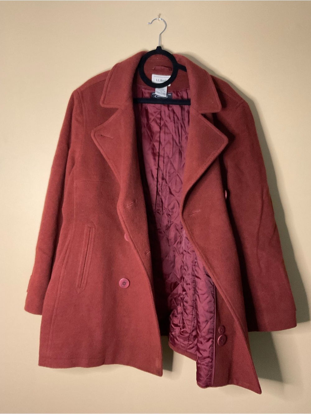 LL Bean Plus Classic Double-Breasted Women's Wool Coat - Rust Red - Picture 4 of 9